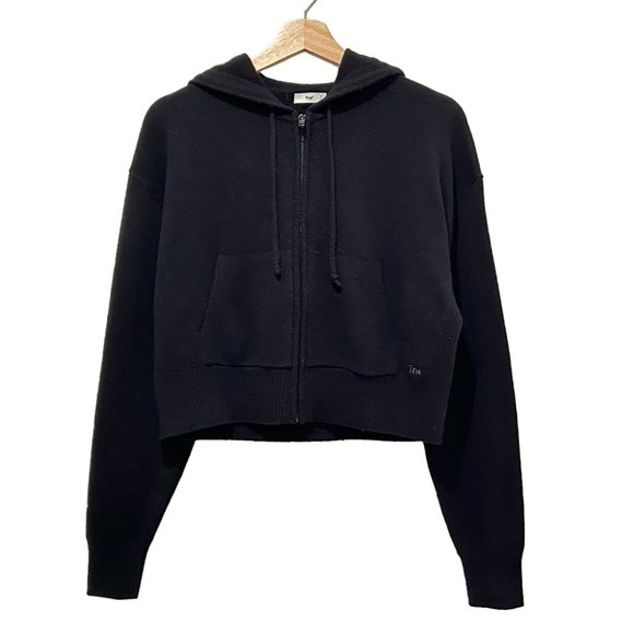 Aritzia Tna Cashwool Relaxed Boxy Zip Black Hoodie Sweater Small - Picture 1 of 2